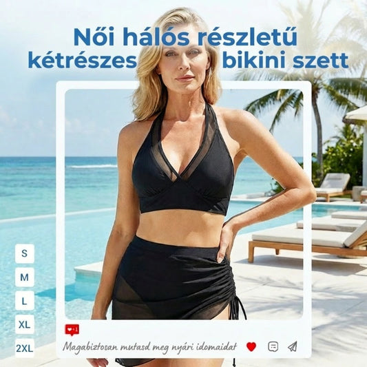 Magas derekú haskontrollos fürdőruha bikini szett szoknyával