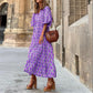 💖 Női Elegáns Puffos Ujjú Virágos Boho Maxi Ruha 👗