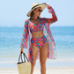 🌼 Női divat többszínű nyomtatott bikinis fürdőruha 3 részes készlet