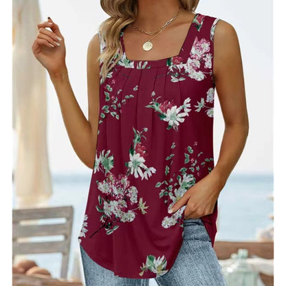 👚Női nyári ujjatlan, négyzet alakú nyakú mintás camisole felső