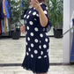 👗✨ Női Pöttyös Ráncolt Foltvarrott Ruha