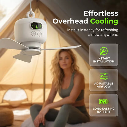 🌙🏕️ Újratölthető mennyezeti ventilátor LED fénnyel – Vezeték nélküli hűsítés, energiatakarékos világítás és tökéletes kényelem bárhová 🍃💡