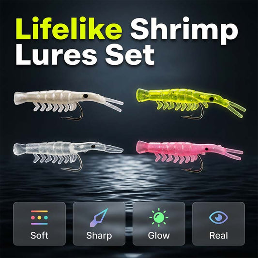 🦐🎣Fénylő garnéla-csalik – sötétben világítanak és éles horgokkal – 50 db |  Utánvéttel🌙✨