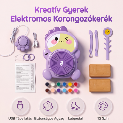 👩‍👧 Gyermekeknek szánt elektromos fazekaskorong, DIY agyagkészítő készlet