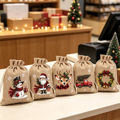 🎄🎁Karácsonyi húzózsinóros ajándéktáskák – Stílusos csomagolás, könnyen használható, újrahasznosítható