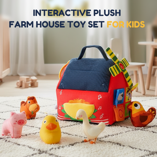 🧸 50% KEDVEZMÉNY! 🚜 Interaktív plüss tanyaház játékkészlet gyerekeknek – 6 felfedezőzóna, aranyos állatbábok és hordozható tárolókialakítás – Tanulj, játssz és fejlődj ✨